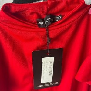 Red High Neck Cap Sleeve Bodycon Dress